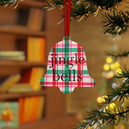 Jingle Bells Plaid Christmas Metal Ornament