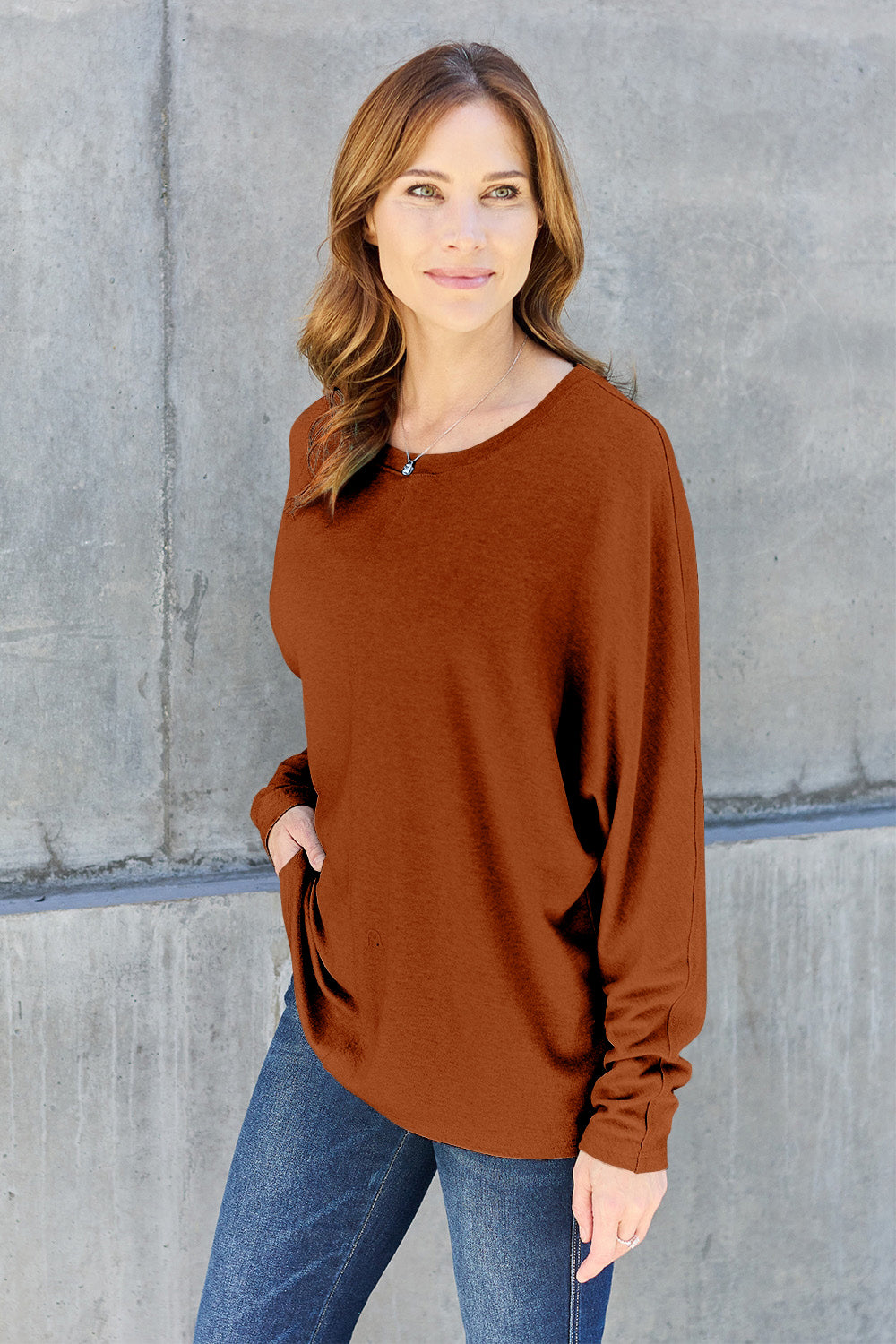 Double Take Full Size Round Neck Long Sleeve T-Shirt - Multiple Colors