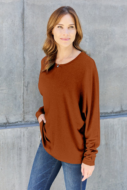 Double Take Full Size Round Neck Long Sleeve T-Shirt - Multiple Colors