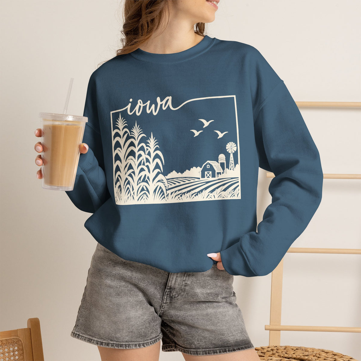 Iowa Farm Scene Crewneck Sweatshirt