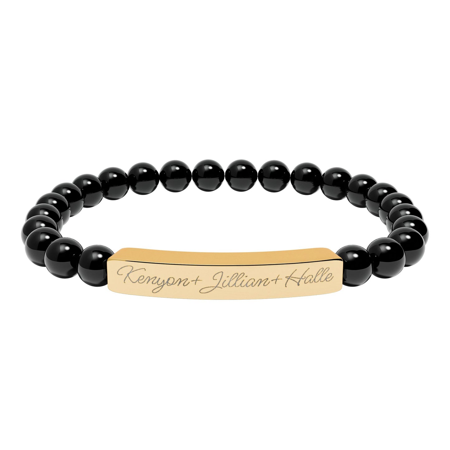 Engravable Natural Stone Bar Bracelet – Personalized Stretch Beaded Bracelet