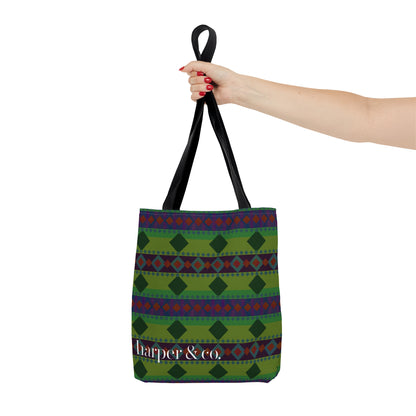 Green Aztec Stripe Tote Bag