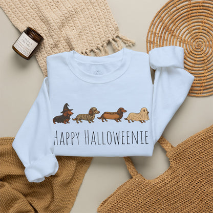 Halloween Dachshund Sweatshirt — "Happy Halloweenie" Cute Halloween Dog Crewneck