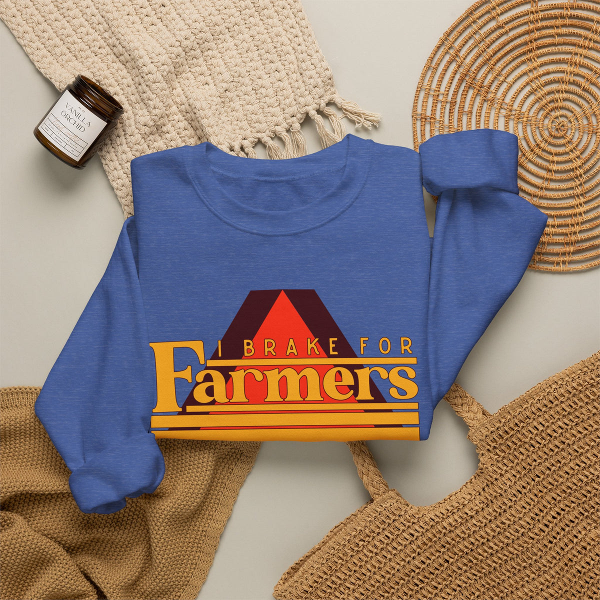 Farmers Crewneck Sweatshirt — 'I Brake for Farmers' Retro Farm Crew
