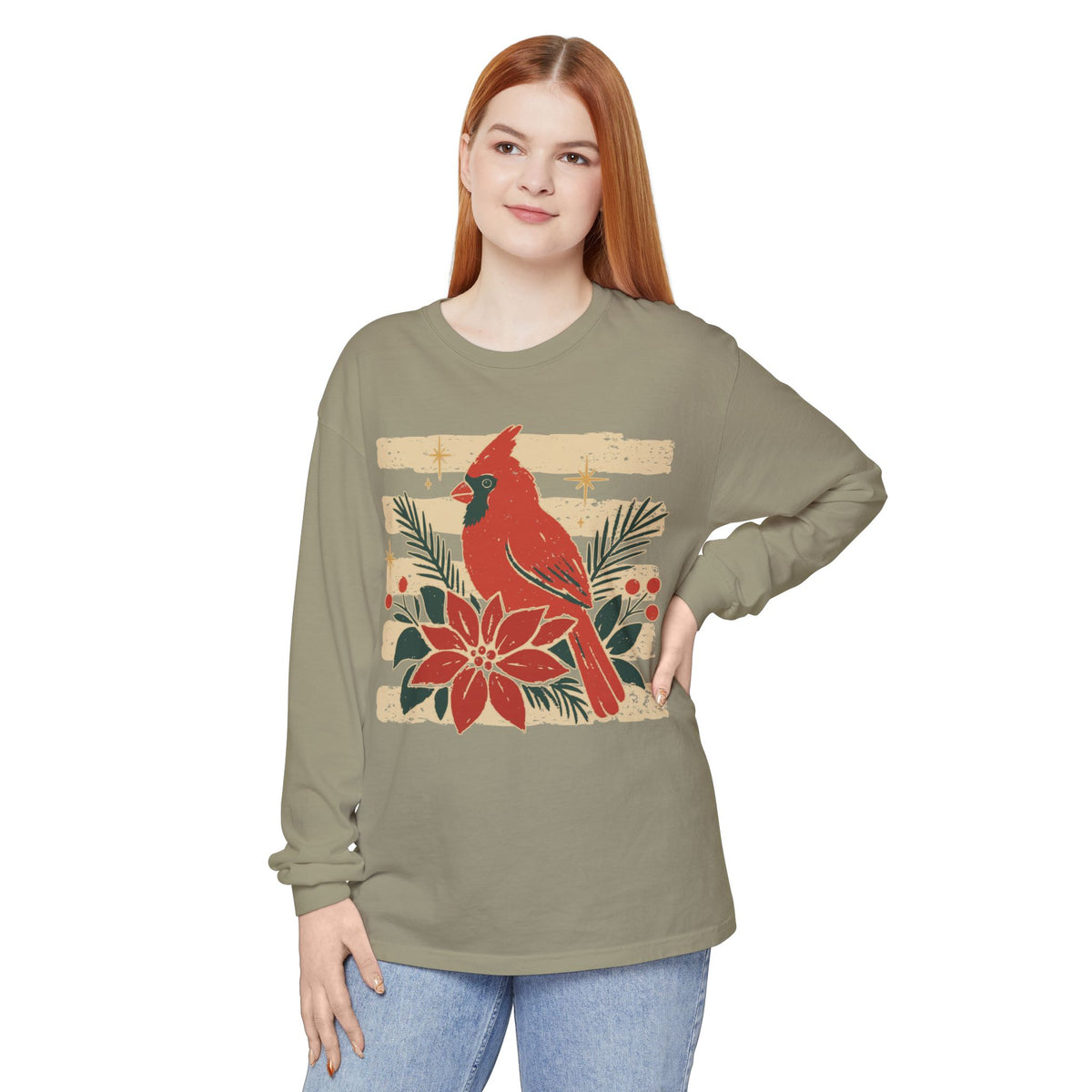 Cardinal & Poinsettia Long Sleeve Tee