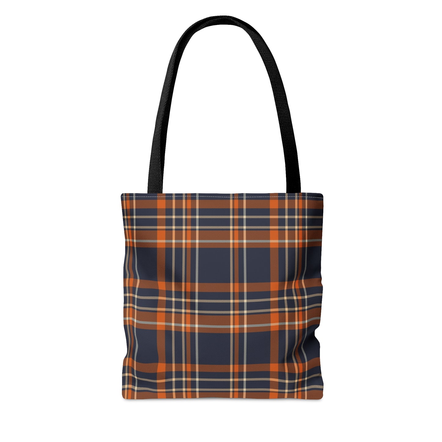 Navy Orange Plaid Tote Bag