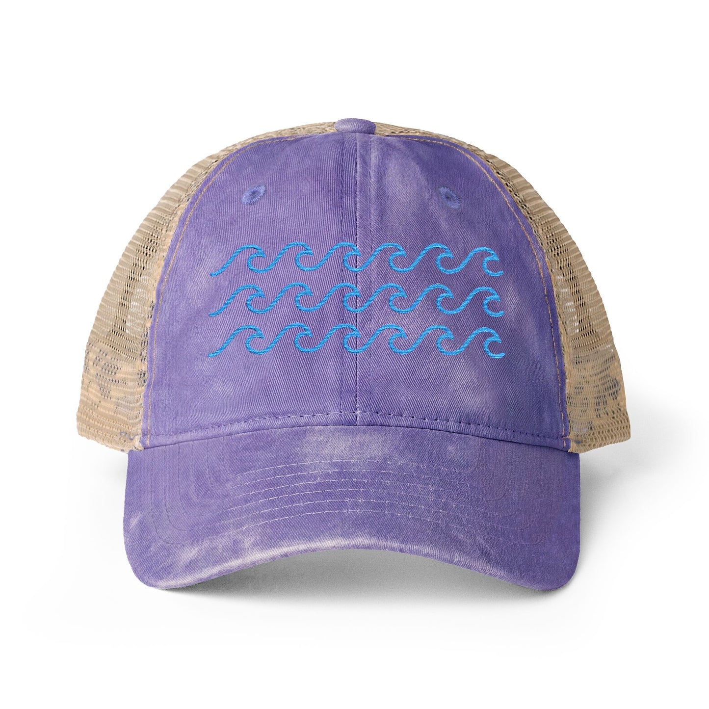 Waves Embroidered Women's Washed Mesh-Back Ball Cap