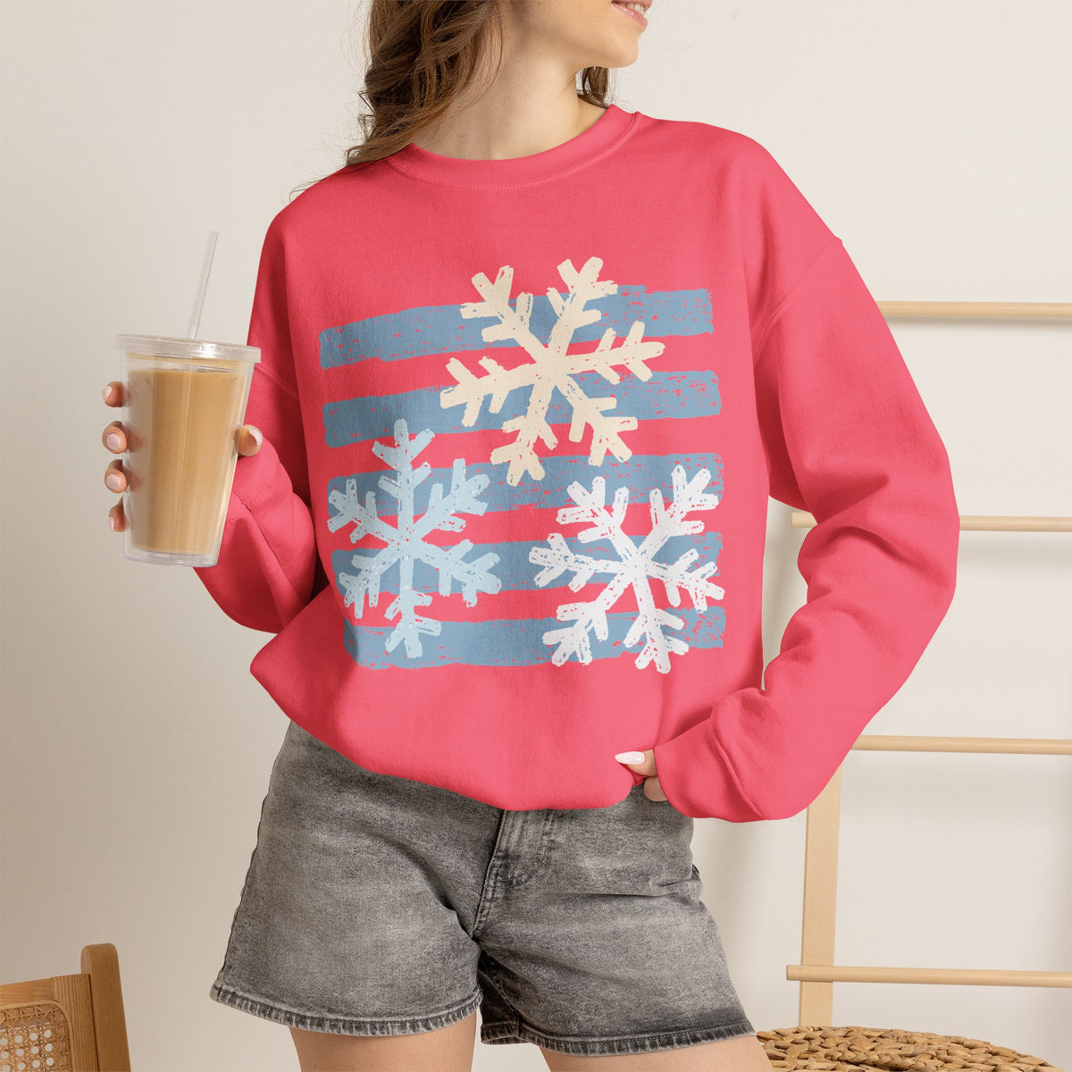 Snowflake Stripes Sweatshirt — Cozy Winter Crewneck