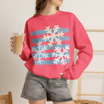 Snowflake Stripes Sweatshirt — Cozy Winter Crewneck