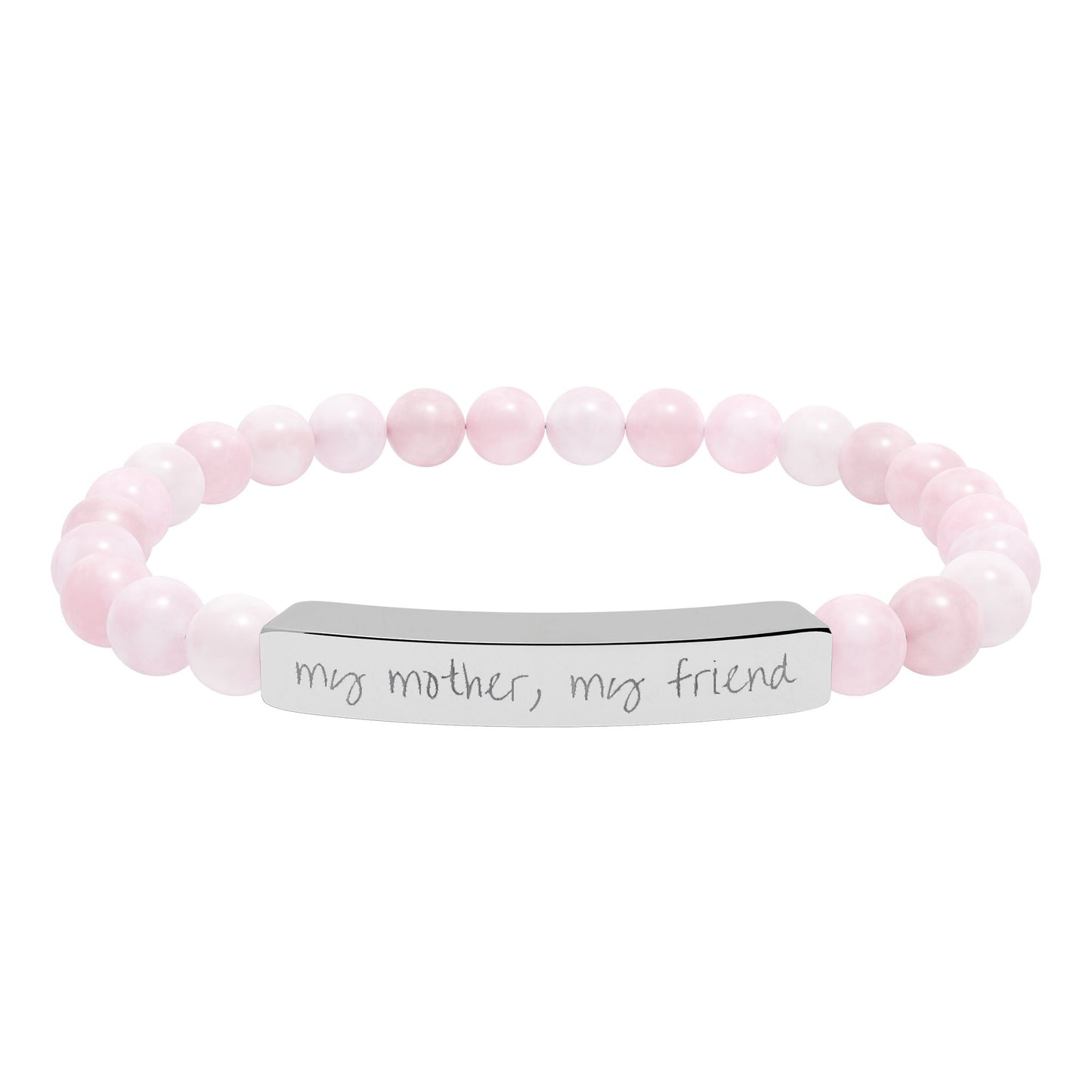 Engraved Natural Stone Bar Bracelet — "my mother, my friend" Stretch Bead Bracelet