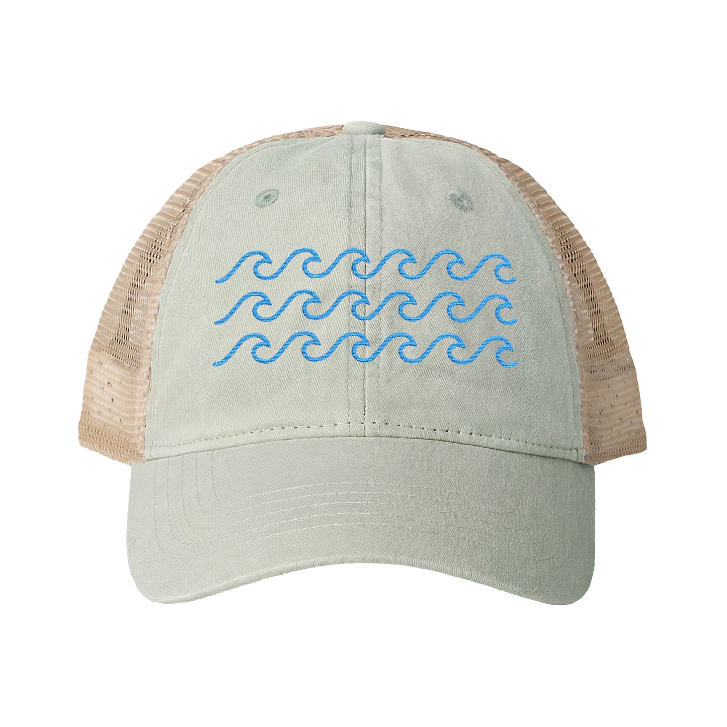 Waves Embroidered Women's Washed Mesh-Back Ball Cap