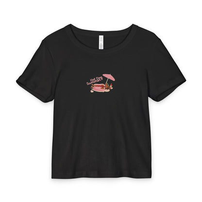Hot Dog Summer - Organic Rib Baby Tee — Pink Floral Diner Dachshund Weenie Dog Graphic