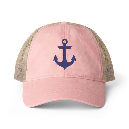Blue Anchor Embroidered Women's Washed Mesh-Back Ball Cap