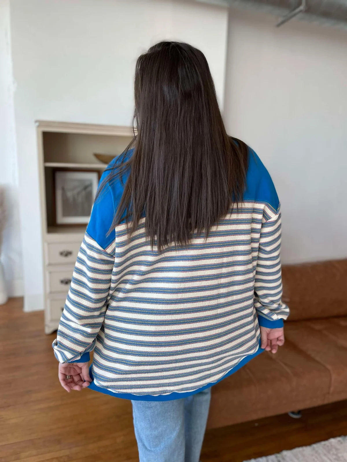 ONE ELEVEN NORTH Blue and Grey Classic Striped Top