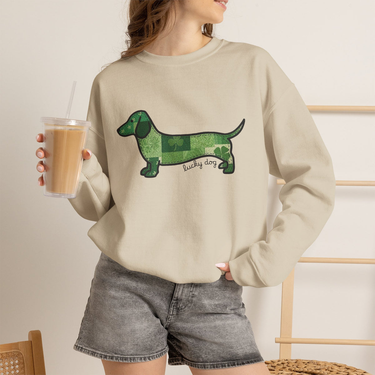 St. Patrick's Lucky Dachshund Quiltwork Sweatshirt