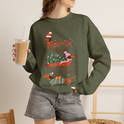 Dachshund Through the Snow Christmas Winter Jersey Sweatshirt
