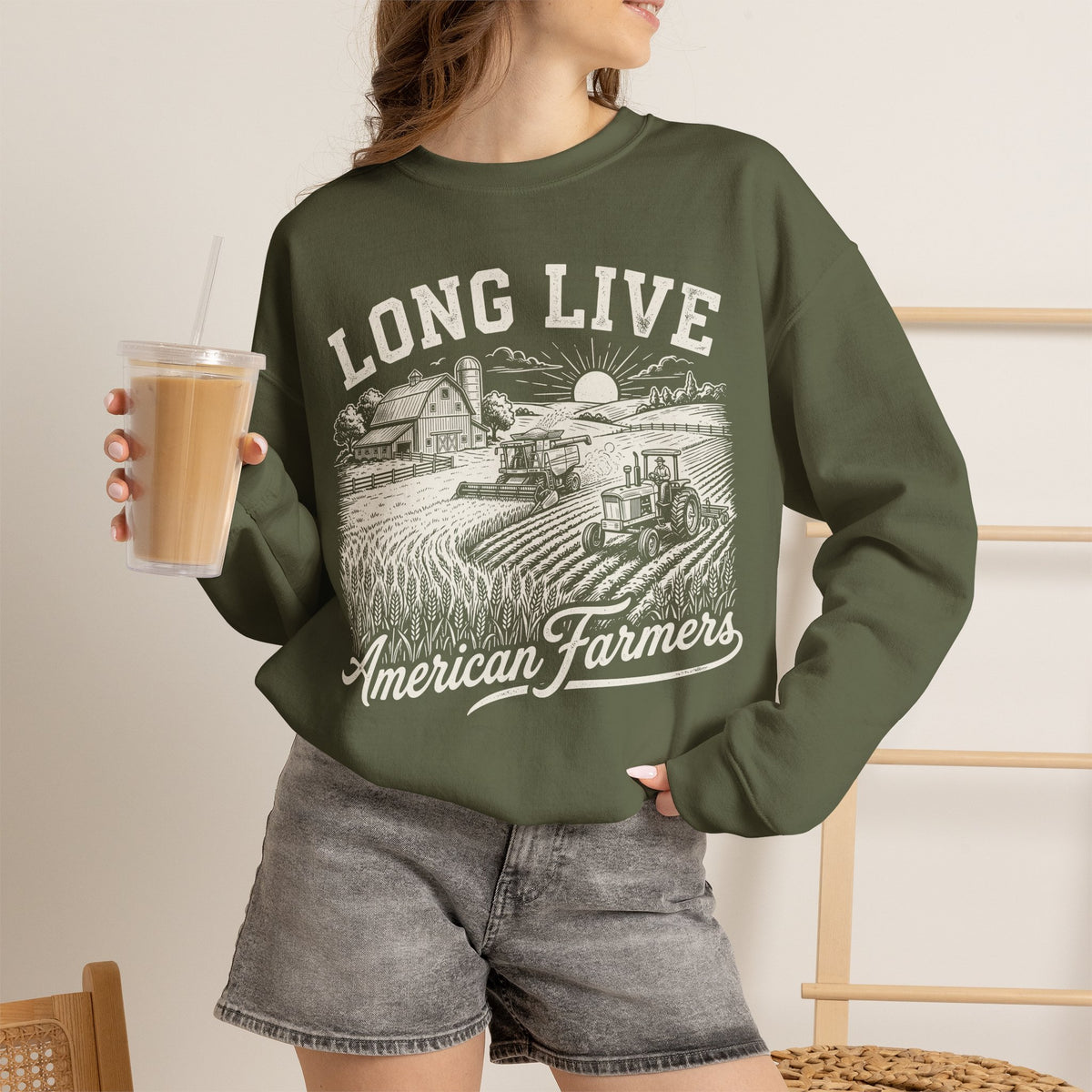 Long Live American Farmers Sweatshirt – Vintage Farm Scene Crewneck