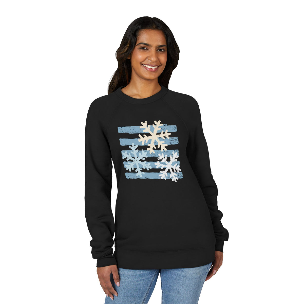 Snowflake Stripes Sweatshirt — Cozy Winter Crewneck for Holiday & Everyday Wear
