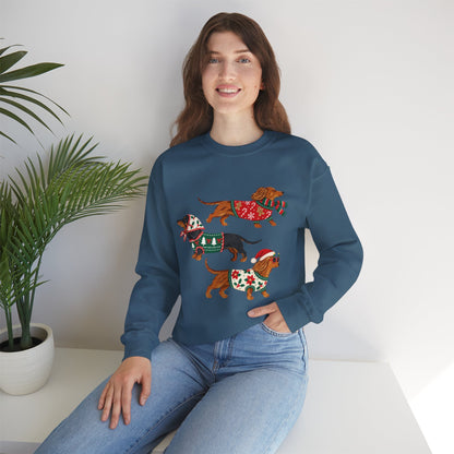Dachshund Trio Christmas Sweatshirt – Festive Wiener Dogs in Holiday Sweaters