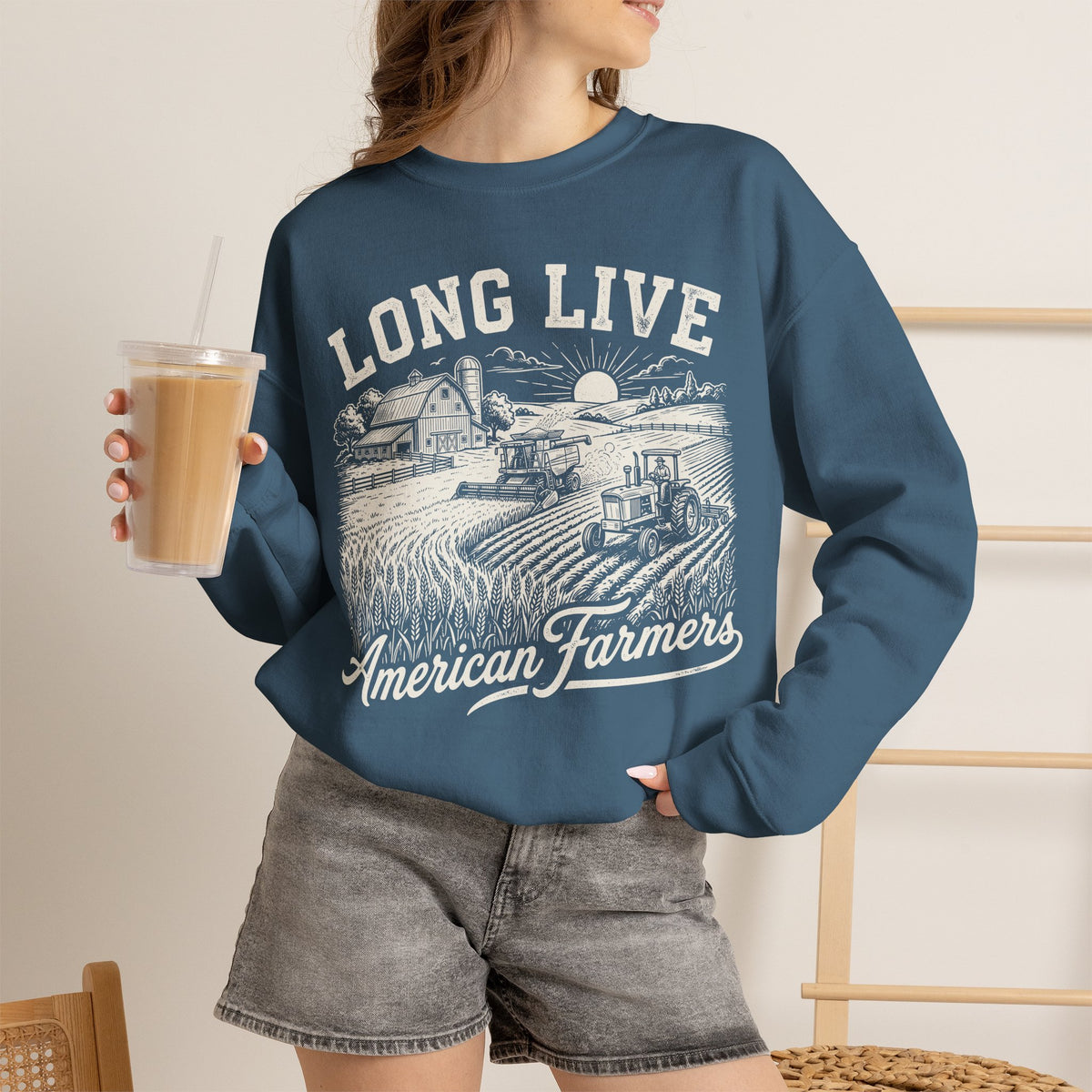 Long Live American Farmers Sweatshirt – Vintage Farm Scene Crewneck