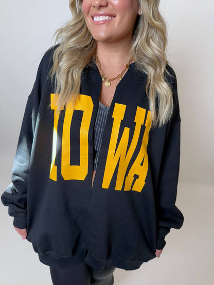Black IOWA Sweatshirt Cardigan