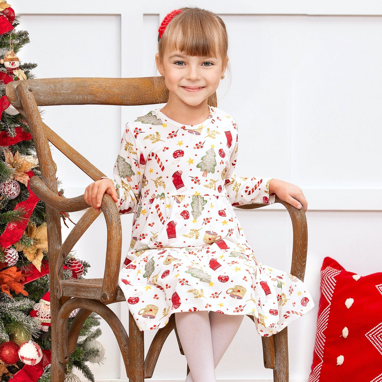 Girls’ Christmas Dress – Bamboo Holiday Tiered Twirl Dress