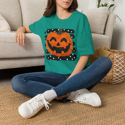Halloween Pumpkin T‑Shirt — Smiling Jack‑O'Lantern Polka Dot Stripes
