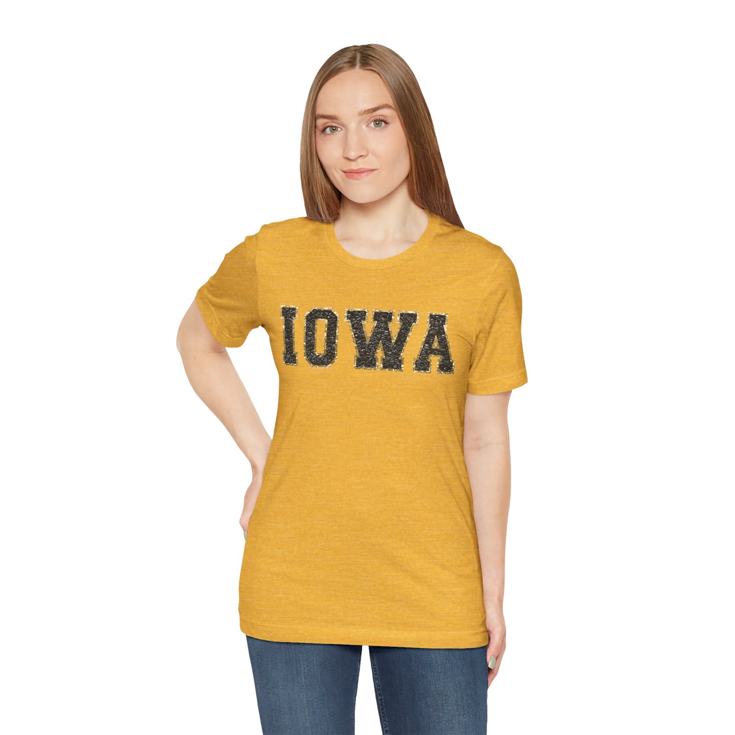 Iowa Faux Chenille Varsity Letter Unisex Soft Style T-Shirt