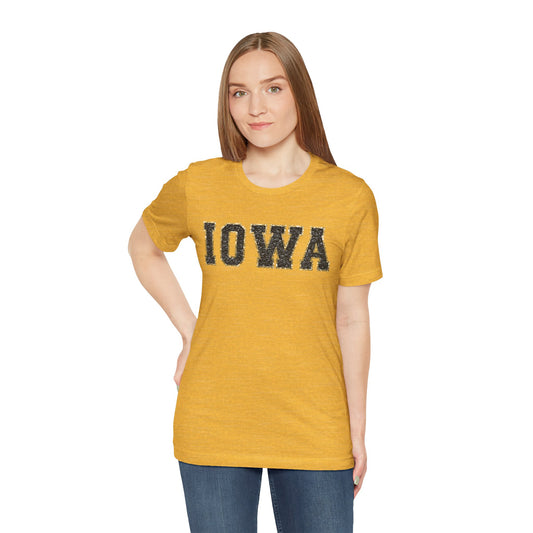 Iowa Faux Chenille Varsity Letter Unisex Soft Style T-Shirt