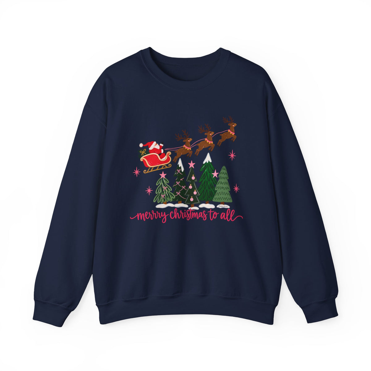 Christmas Crewneck Sweatshirt — "Merry Christmas to All" Santa & Reindeer Holiday Sweatshirt