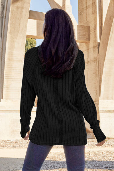 Basic Bae Full Size Ribbed Round Neck Long Sleeve Knit Top Black