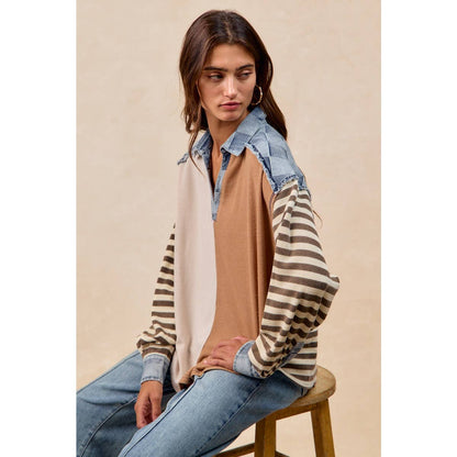 CUT EDGE CHECKER DENIM WAFFLE MIX AND MATCH TOP