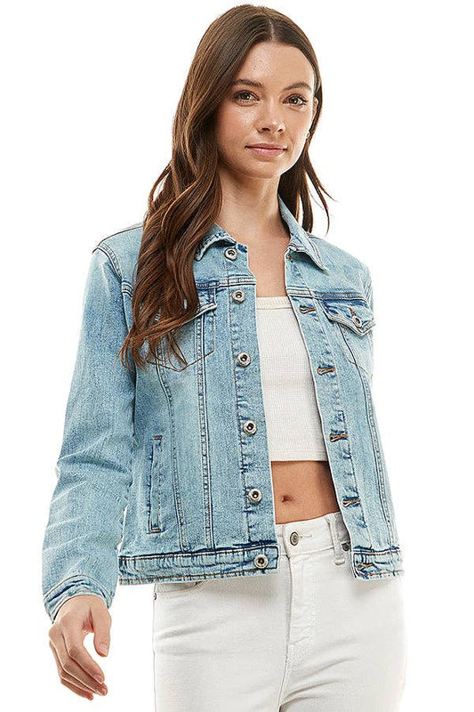 PREORDER Cotton Blend Stretched Casual Denim Jacket