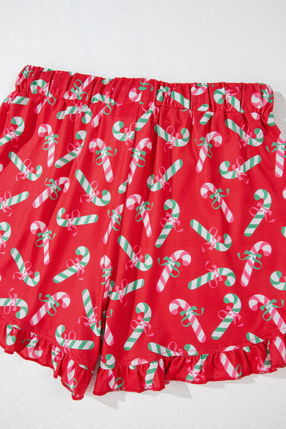 Christmas Candy Cane Print Pocketed Knotted Pajama Set