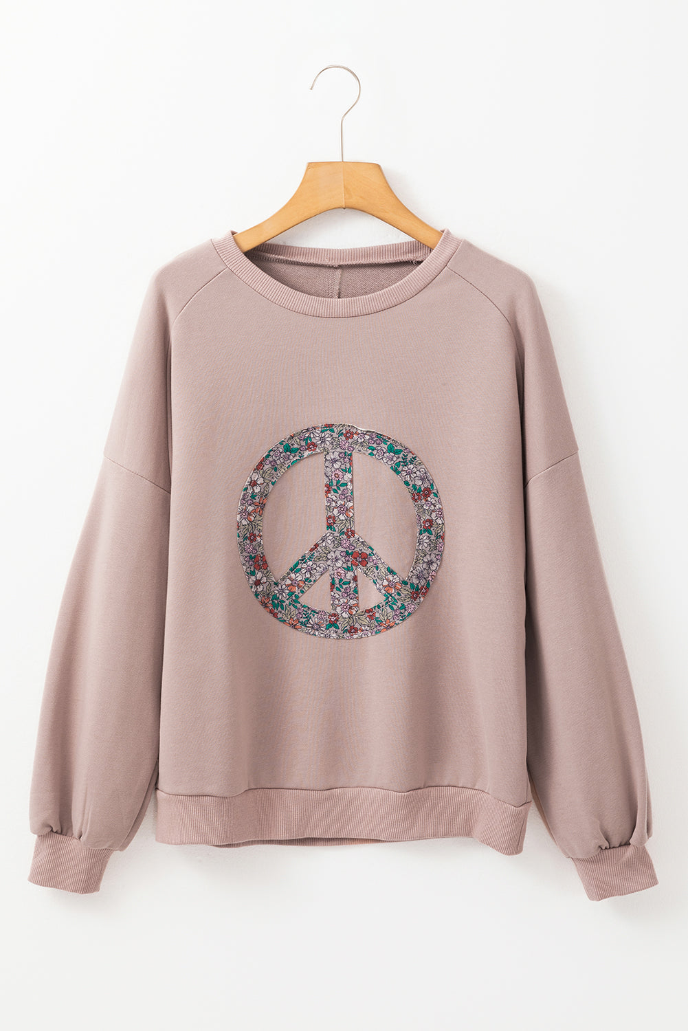 Floral Peace Symbol Drop Shoulder Sweatshirt