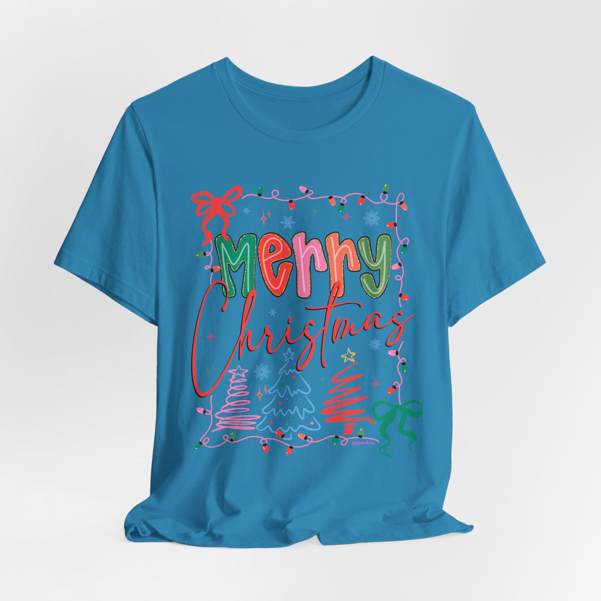 Merry Christmas Graphic Tee – Festive Holiday Holiday Lights & Trees Shirt