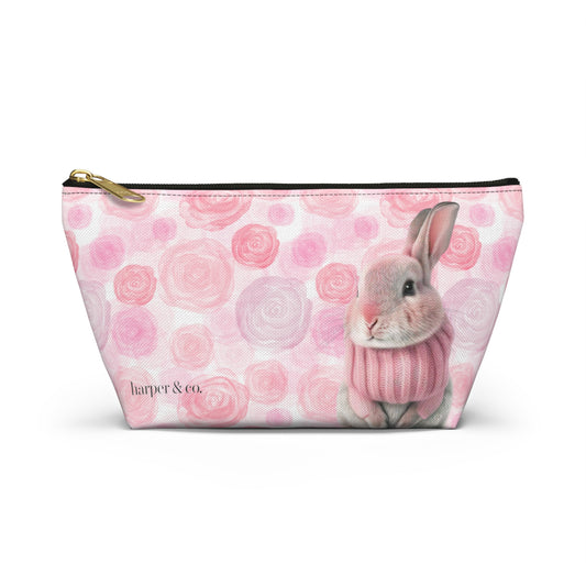 Bunny & Pink Roses Accessory Pouch w T-bottom