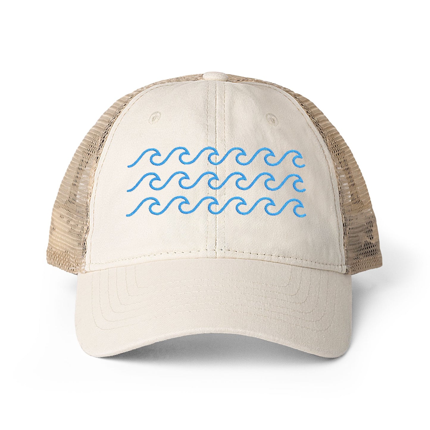 Waves Embroidered Women's Washed Mesh-Back Ball Cap