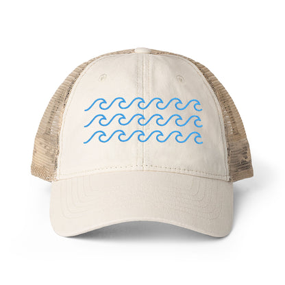 Waves Embroidered Women's Washed Mesh-Back Ball Cap
