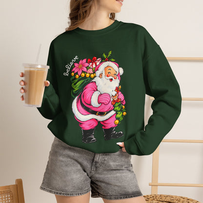 Vintage Floral Santa Sweatshirt – Believe Christmas Crewneck
