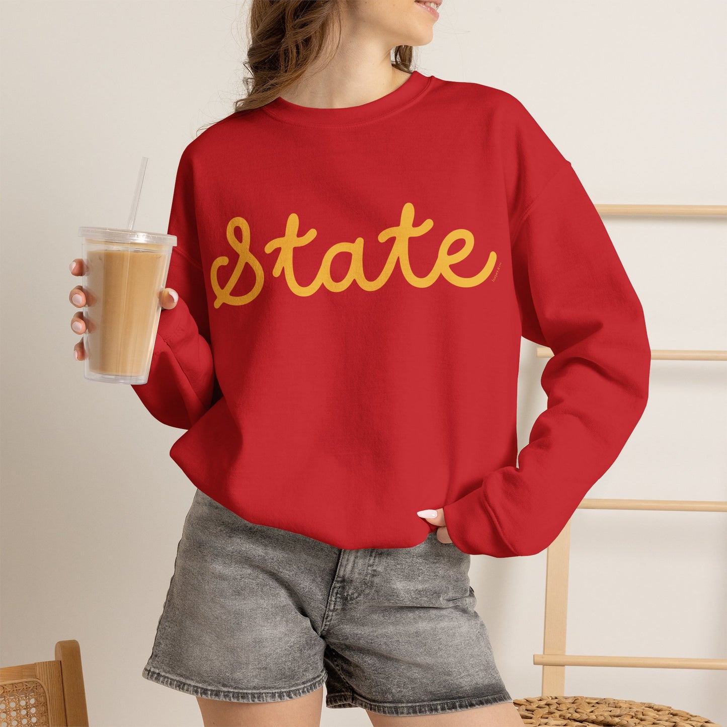 State Script Crewneck Sweatshirt — Retro Red & Gold Collegiate Pullover