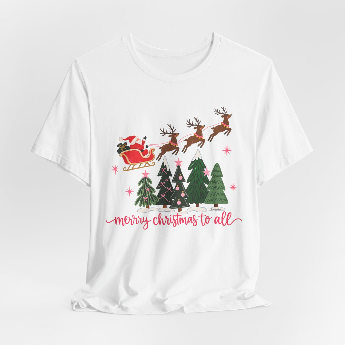 Christmas Tee - 'Merry Christmas to All' Santa Sleigh & Reindeer Holiday T-Shirt