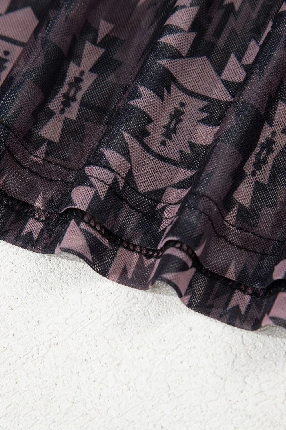 Aztec Print Mock Neck Short Sleeve Mesh T Shirt