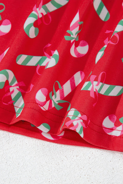 Christmas Candy Cane Print Pocketed Knotted Pajama Set