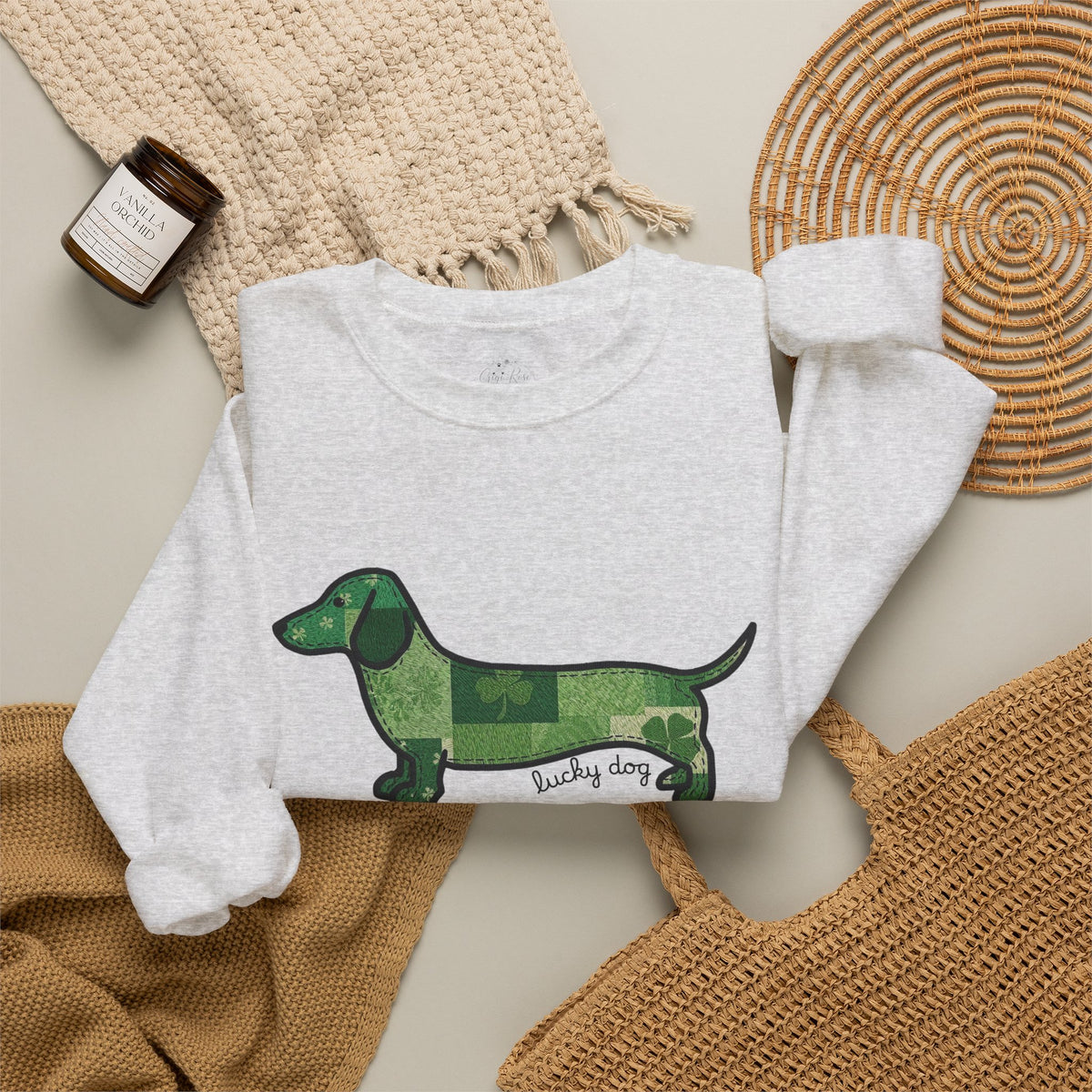 St. Patrick's Lucky Dachshund Quiltwork Sweatshirt