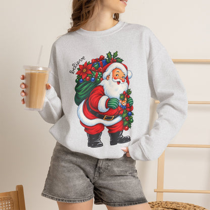 Santa 'Believe' Crewneck Sweatshirt – Vintage Christmas Santa Pullover