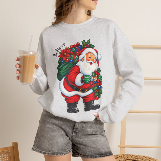 Santa 'Believe' Crewneck Sweatshirt – Vintage Christmas Santa Pullover