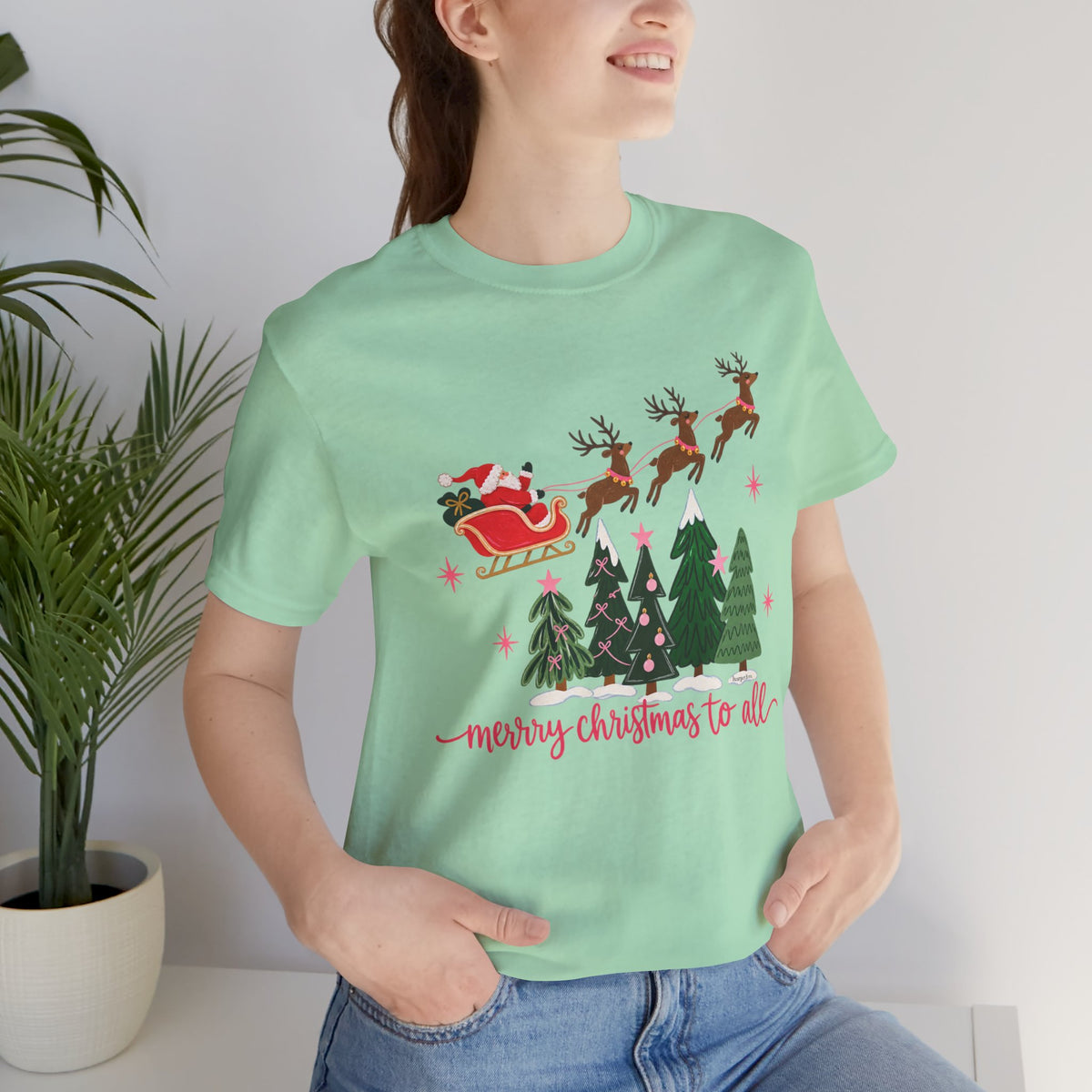 Christmas Tee - 'Merry Christmas to All' Santa Sleigh & Reindeer Holiday T-Shirt