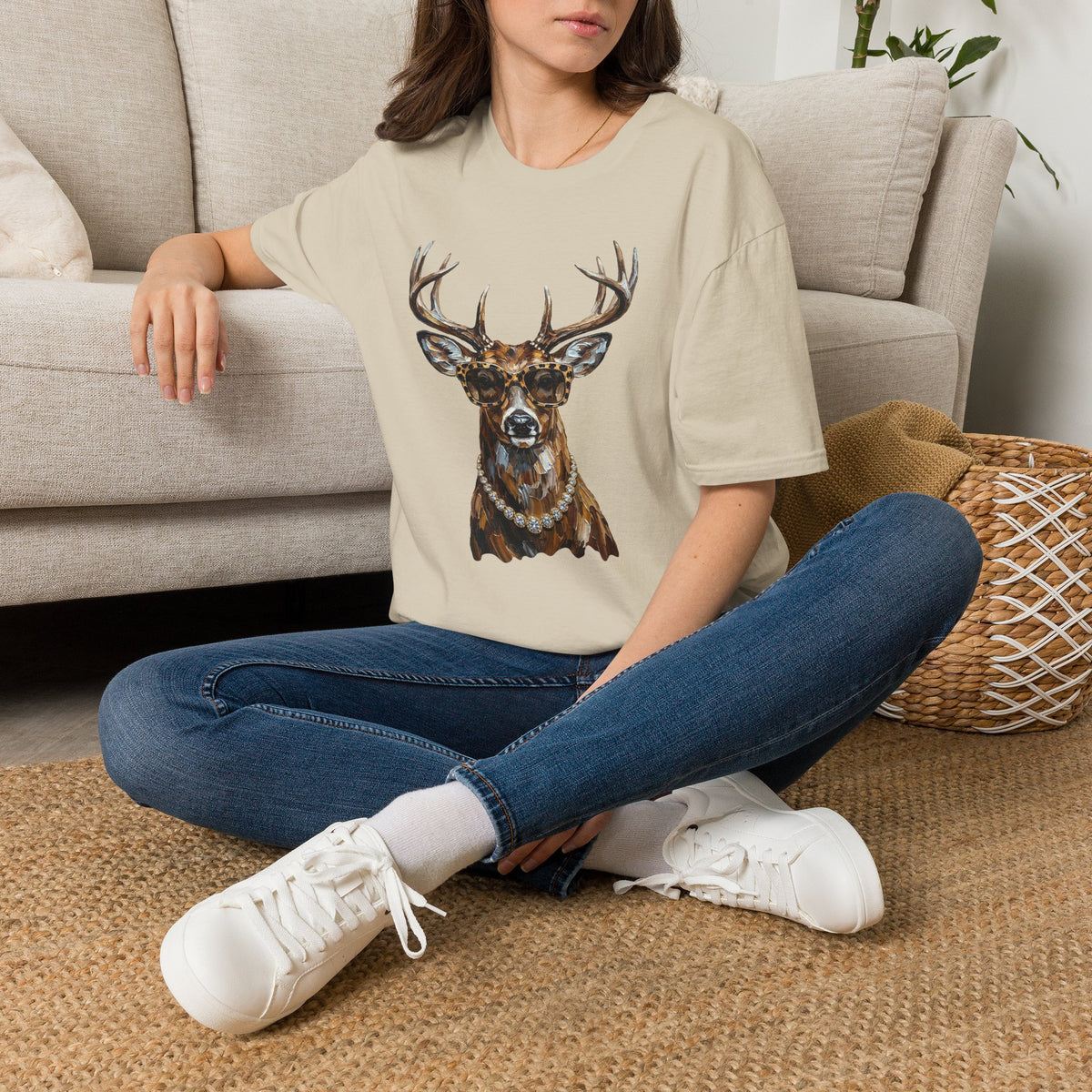 Glam Deer Head Graphic T-Shirt — Rustic Buck Wildlife Tee
