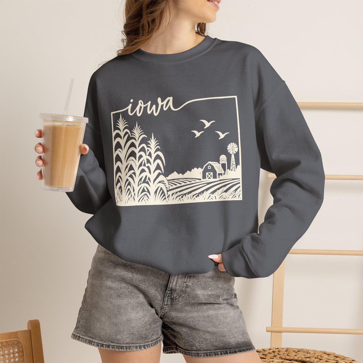 Iowa Farm Scene Crewneck Sweatshirt